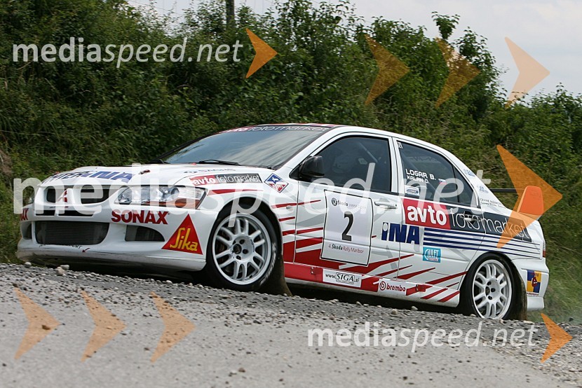 Posadka Boštjan Logar in David Kalan (Slovenija) v avtu Mitsubishi Lancer EVO VIII4. Rally Škoda Maribor 2006