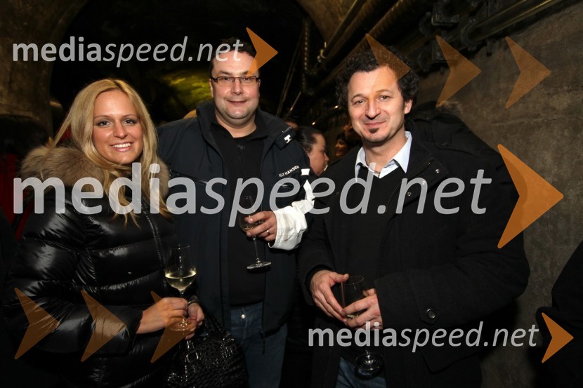Anja Kolšek, svetovalka v kabinetu župana MOM, Mihael Cigler, predsednik Slovenskega združenja lobistov in dr. Patrick Vlačič, minister za promet47. Zlata lisica, druženje v Vinagovi kleti