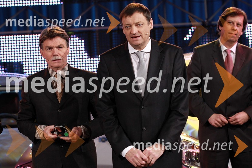 Janez Kovačič, urednik avtomobilizma pri časniku Delo, France Kmetič, odgovorni urednik Motorevije in Janez Martinčič, novinar Vala 202Slovenski avto leta 2011