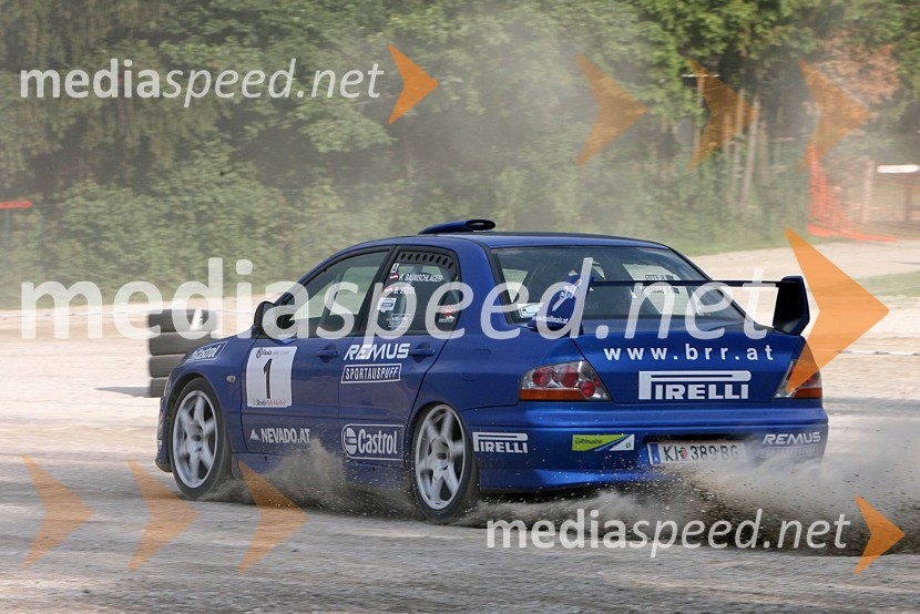 Posadka Raimund Baumschlager in Bernhard Etteel (Avstrija) v avtu Mitsubishi Lancer EVO VIII4. Rally Škoda Maribor 2006