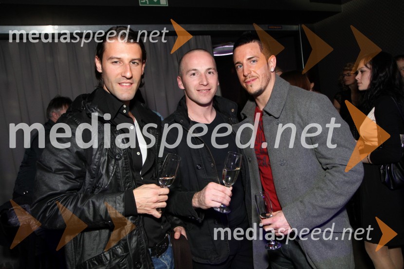 Saša Brenkovič, maneken, Marko Česen in Domen NovakMartini Gold Party