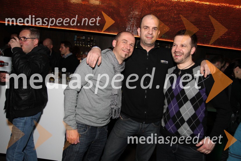 Dušan Ćešić, organizator dogodka, Denis Kiostarov in Matjaž Čosič, 
Futuristični marketingMartini Gold Party