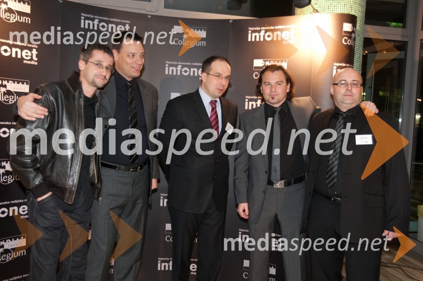 Jean Ferbežar, moderator, Sandi Küplen, direktor CMT potovalna agencija, Leo Oblak, predsednik uprave Infonet media d.d., Dominik S. Černjak, član uprave Collegium Mondial Travel in Tomaž Čop - Birko, moderatorPonovoletno poslovno srečanje Infonet medie in CMT