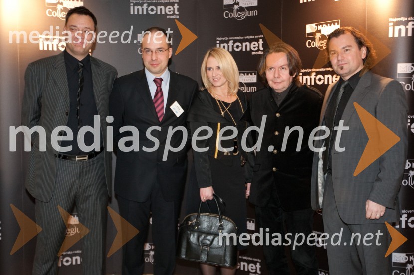 Sandi Küplen, direktor CMT potovalna agencija, Leo Oblak, predsednik uprave Infonet media d.d., Ivana Vrviščar, direktorica Kraškommerce d.o.o. Ljubljana, Andrej Košak, režiser in Dominik S. Černjak, član uprave Collegium Mondial TravelPonovoletno poslovno srečanje Infonet medie in CMT