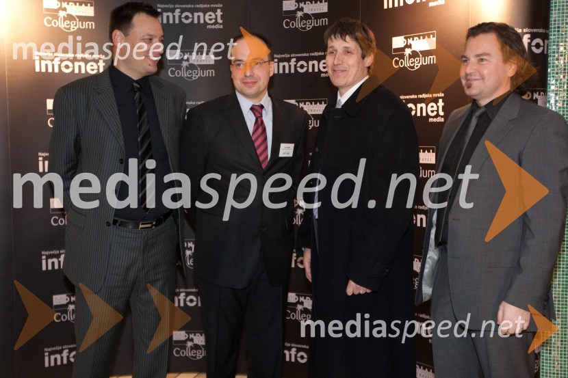 Sandi Küplen, direktor CMT potovalna agencija, Leo Oblak, predsednik uprave Infonet media d.d., Borut Sajovic, župan občine Tržič in Dominik S. Černjak, član uprave Collegium Mondial TravelPonovoletno poslovno srečanje Infonet medie in CMT
