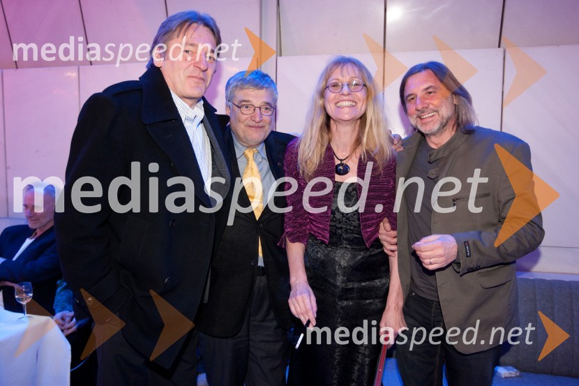 Vasko Simoniti, politik, Janez Suhadolc, oblikovalec, Lilijana Praprotnik Zupančič, ilustratorka in Aldo Kumar, skladateljProslava ob kulturnem prazniku in podelitev Prešernovih nagrad