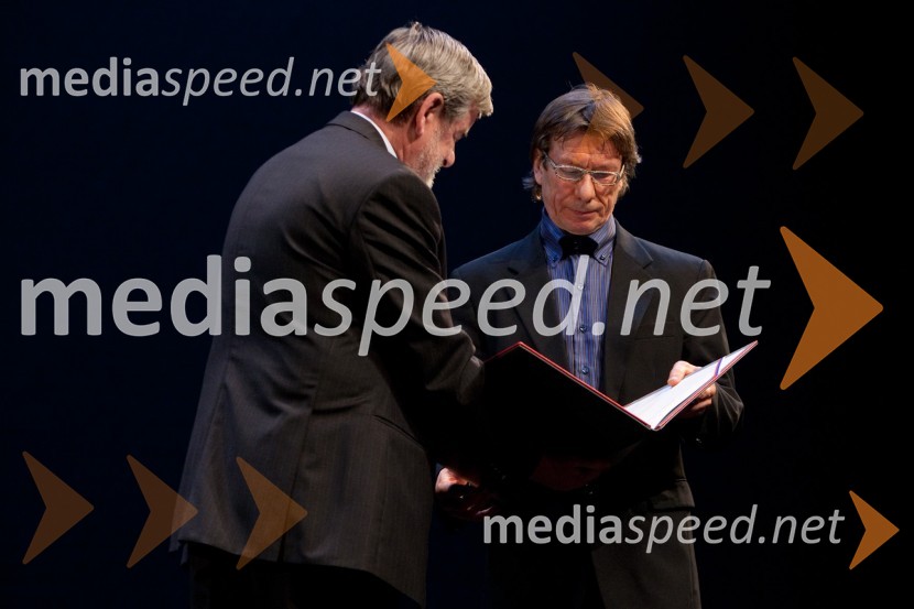 Jaroslav Skrušny, predsednik Upravnega odbora Prešernovega sklada in Zlatko Kaučič, glasbenikProslava ob kulturnem prazniku in podelitev Prešernovih nagrad