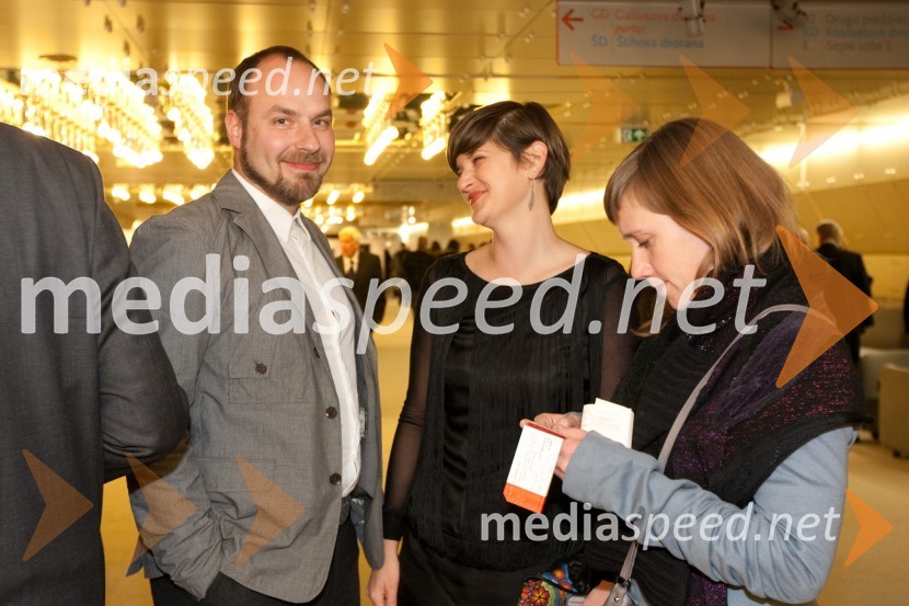 Gorazd Trušnovec, urednik revije Ekran, publicist, filmski kritik in  scenarist, Renata Zamida in Meta Lavrič, direktorica Španskih borcevProslava ob kulturnem prazniku in podelitev Prešernovih nagrad