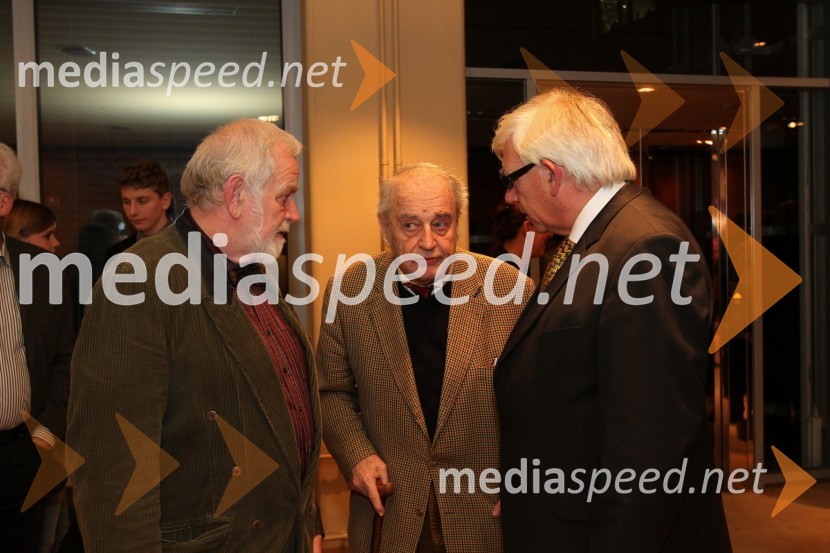 Mitja Meršol, nekdanji urednik Dela, Žarko Petan, pisatelj in režiser ter Aleks Štakul, nekdanji generalni direktor RTV SlovenijaHudič babji, premiera drame v MGL