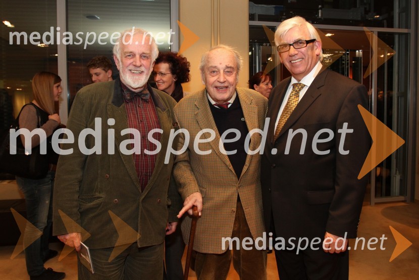 Mitja Meršol, nekdanji urednik Dela, Žarko Petan, pisatelj in režiser ter Aleks Štakul, nekdanji generalni direktor RTV SlovenijaHudič babji, premiera drame v MGL
