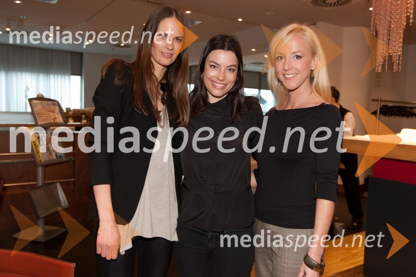 Maja Bulc Raspopović, lastnice modne agencije Model Group, Ana Ziherl Mali in Ota Roš, voditeljicaIntraceuticals, predstavitev kozmetike