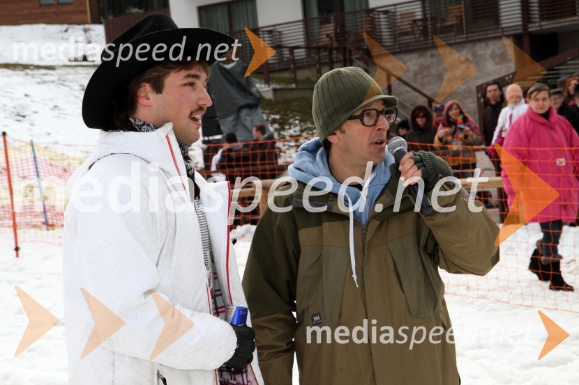 Filip Flisar, smučar prostega sloga ter Aljoša Rebolj, fotograf in povezovalec dogodka1. Red bull pležuharski spektakel