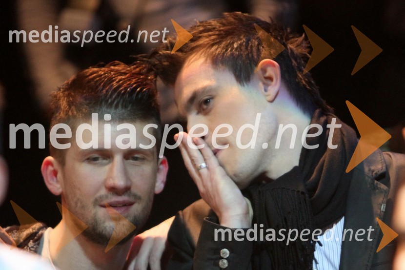 Tomaž Mihelič - Marlenna, novinar in Omar Naber, pevecEMA 2011, zmagovalka je Maja Keuc!