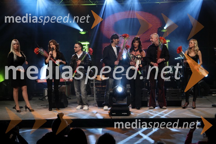 Nana Zeneli, voditeljica programa, Sandra Auer, pevka, Mišo Kontrec, član skupine Langa, Gena Zeneli, koreograf, Nena Muršič, Jože Činč, pevec, Ines Juranovič, playboyeva zajčicaBig brother, dobrodelni koncert