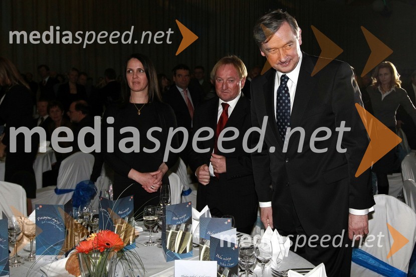 Bojan Križaj, nekdanji smučar, njegova spremljevalka Špela Žle in dr. Danilo Türk, predsednik Republike SlovenijeBela večerja ob 50 letnici Pokala Vitranc