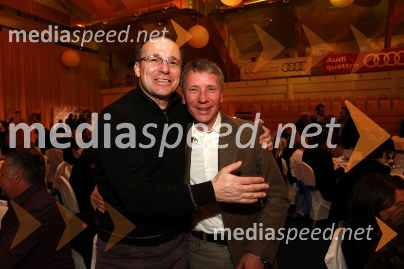 Jure Franko, nekdanji smučar in dr. Robert Ferko, predsednik uprave podjetja Elan d.o.o.Bela večerja ob 50 letnici Pokala Vitranc