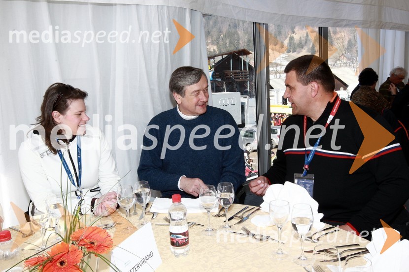 Dr. Danilo Türk, predsednik Republike Slovenije in hči Helena Türk ter Jure Žerjav, župan Kranjske Gore50. Pokal Vitranc, slalom