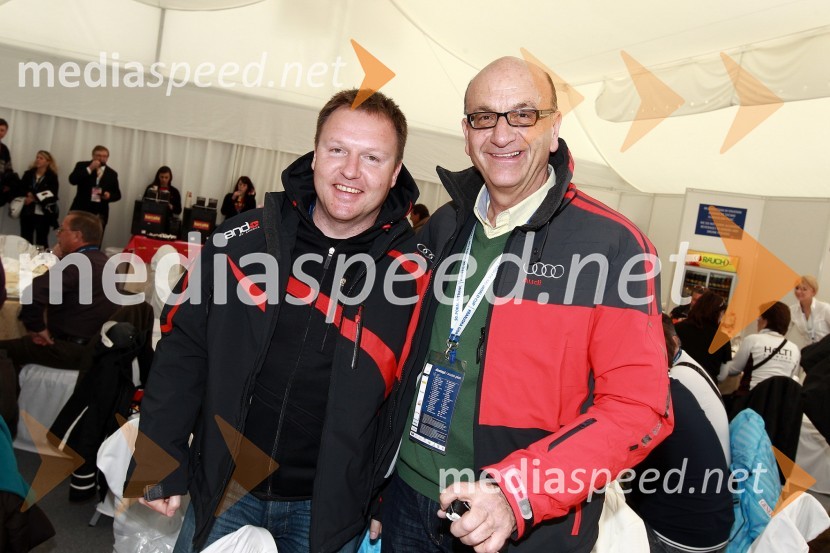 Samo Pagon, vodja marketinga znamke Audi pri podjetju Porsche Slovenija d.o.o. in Heinz Slesak, generalni direktor Porsche Slovenija d.o.o.50. Pokal Vitranc, slalom