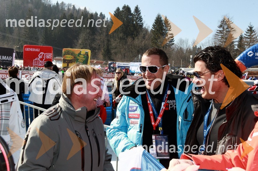 Bojan Križaj, nekdanji smučar, Jure Košir, nekdanji smučar in Alberto Tomba, nekdanji italijanski smučar50. Pokal Vitranc, slalom