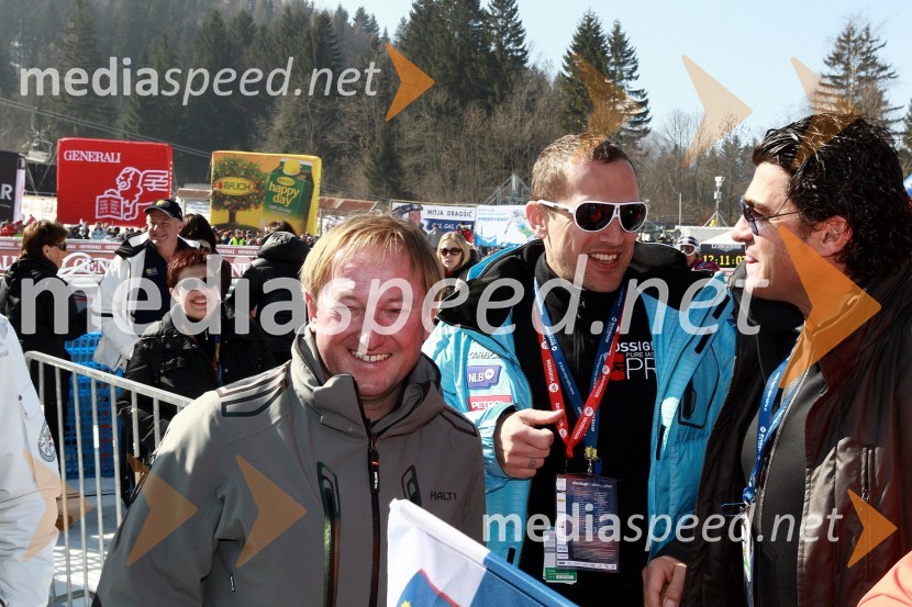 Bojan Križaj, nekdanji smučar, Jure Košir, nekdanji smučar in Alberto Tomba, nekdanji italijanski smučar50. Pokal Vitranc, slalom