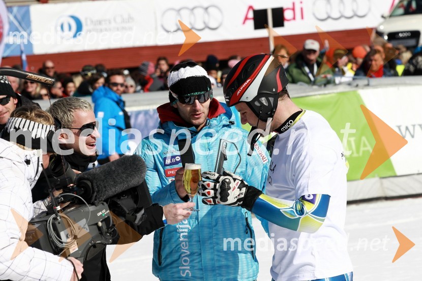 Rene Mlekuž, nekdanji alpski smučar, Aleš Gorza in Mitja Dragšič, smučarja50. Pokal Vitranc, slalom
