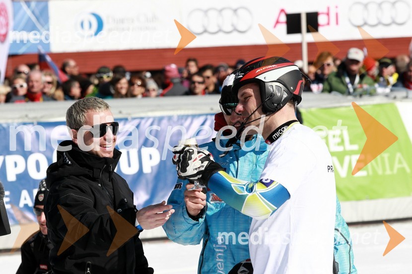 Rene Mlekuž, nekdanji alpski smučar, Aleš Gorza in Mitja Dragšič, smučarja50. Pokal Vitranc, slalom
