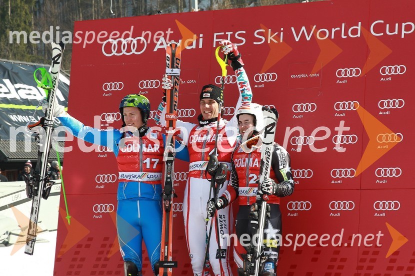 Axel Bäck, smučar (Švedska), Mario Matt, smučar (Avstrija) in Nolan Kasper, smučar (ZDA)50. Pokal Vitranc, slalom