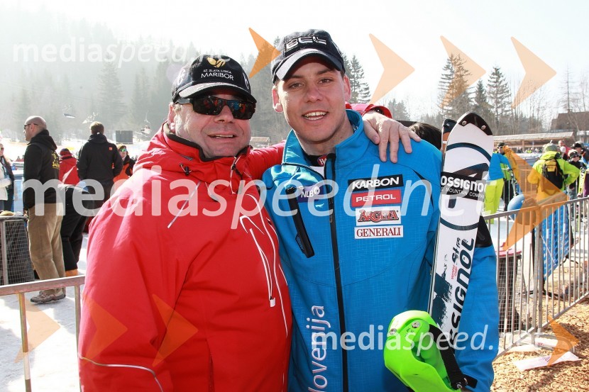 Srečko Vilar, generalni sekretar Zlate lisice in Mitja Dragšič, smučar50. Pokal Vitranc, slalom