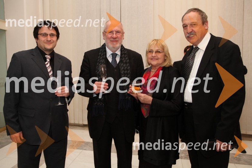 Pavel Magdič, glasbenik, Stane Jurgec, dirigent ter Tomaž Habe, skladatelj, pedagog in dirigent ter soprogaMoč usode, premiera v SNG Maribor