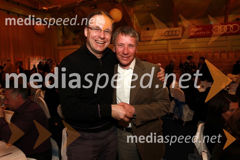 Jure Franko, nekdanji smučar in dr. Robert Ferko, predsednik uprave podjetja Elan d.o.o.Bela večerja ob 50 letnici Pokala Vitranc