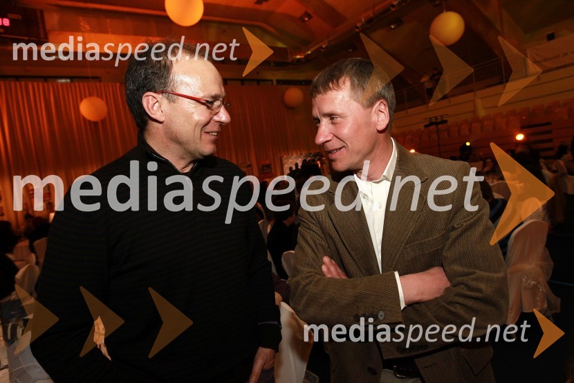 Jure Franko, nekdanji smučar in dr. Robert Ferko, predsednik uprave podjetja Elan d.o.o.Bela večerja ob 50 letnici Pokala Vitranc