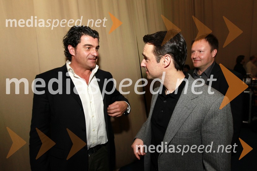 Alberto Tomba, nekdanji italijanski smučar in Danilo Ferjančič, generalni direktor Porsche Slovenija d.o.o.Bela večerja ob 50 letnici Pokala Vitranc