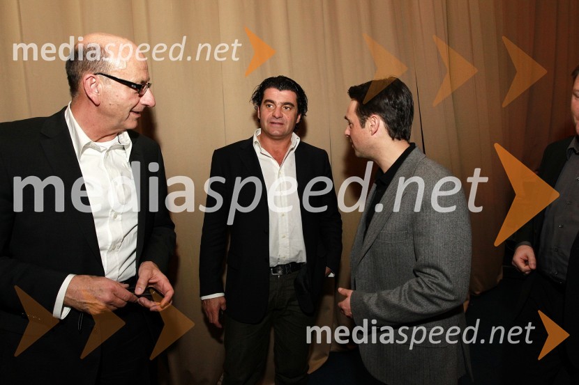 Heinz Slesak, generalni direktor Porsche Slovenija d.o.o., Alberto Tomba, nekdanji italijanski smučar in Danilo Ferjančič, generalni direktor Porsche Slovenija d.o.o.Bela večerja ob 50 letnici Pokala Vitranc