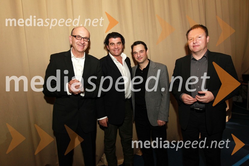 Heinz Slesak, generalni direktor Porsche Slovenija d.o.o., Alberto Tomba, nekdanji italijanski smučar, Danilo Ferjančič, generalni direktor Porsche Slovenija d.o.o. in Samo Pagon, vodja marketinga znamke Audi pri podjetju Porsche Slovenija d.o.o.Bela večerja ob 50 letnici Pokala Vitranc