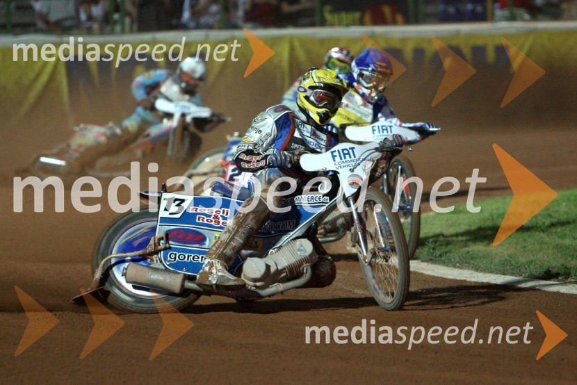 Matej Žagar (Slovenija) v ozadju Jason Crump (Avstralija), Andreas Jonsson (Švedska) in Greg Hancock (ZDA)
SPEEDWAY GRAND PRIX, VN Italije 2006, dirka