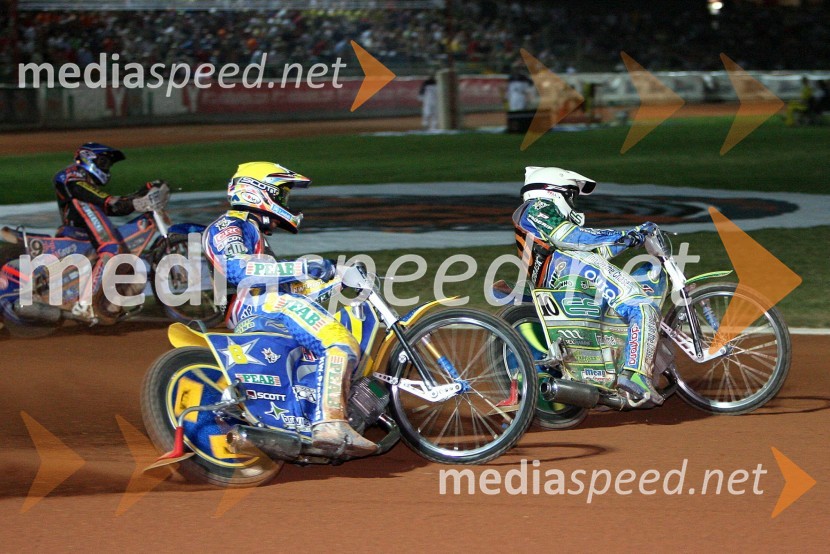 Scott Nicholls (VBR), Andreas Jonsson (Švedska) in Antonio Lindbaeck (Švedska)SPEEDWAY GRAND PRIX, VN Italije 2006, dirka