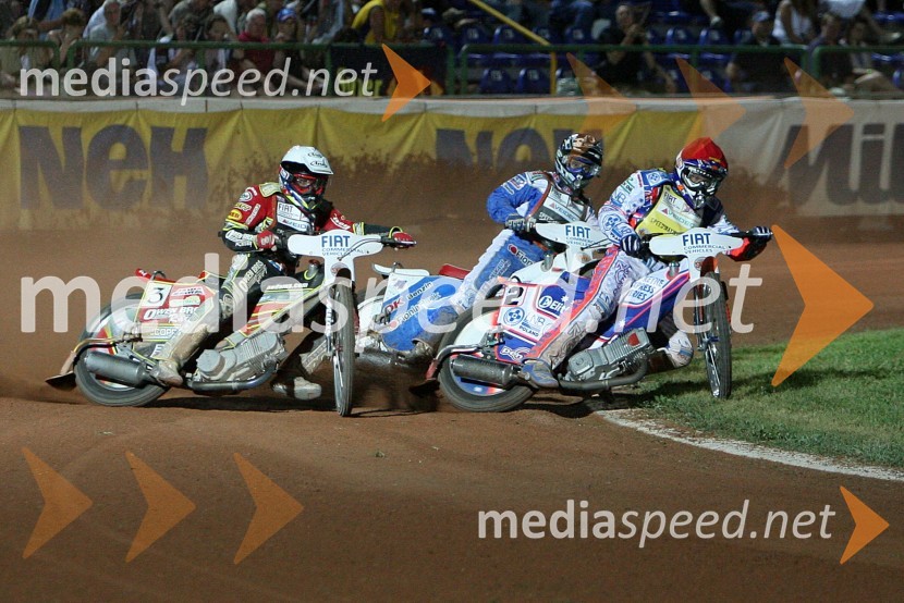 Leigh Adams (Avstralija), Nicki Pedersen (Danska) in Jason Crump (Avstralija)SPEEDWAY GRAND PRIX, VN Italije 2006, dirka
