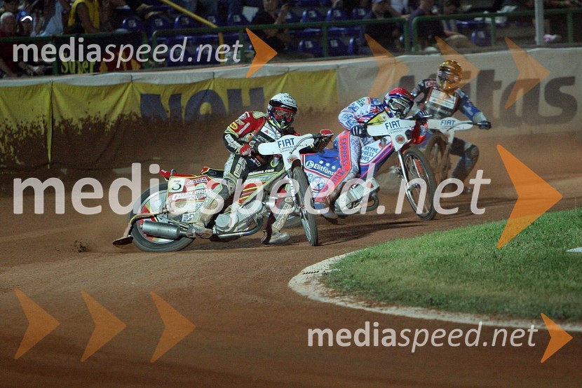 Leigh Adams (Avstralija), Jason Crump (Avstralija) in Bjarne Pedersen (Danska)SPEEDWAY GRAND PRIX, VN Italije 2006, dirka