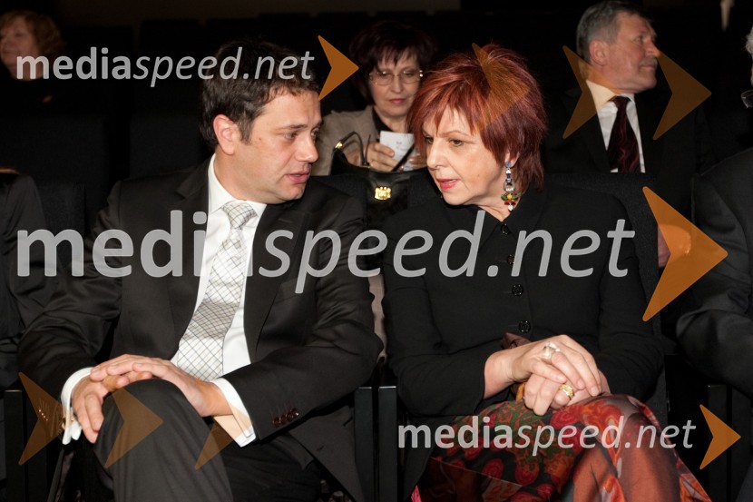 Matej Arčon, župan Nove Gorice in Majda Širca, ministrica za kulturoOdprtje novega malega odra v SNG Nova Gorica in predstava Grenki sadeži pravice