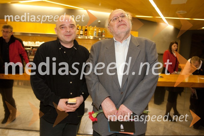 Branko Rožman, skladatelj in Milan Jesih, avtor besedilaOdprtje novega malega odra v SNG Nova Gorica in predstava Grenki sadeži pravice