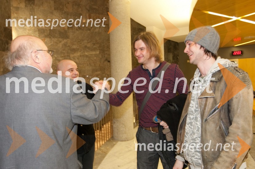 Milan Jesih, avtor besedila, Branko Rožman, skladatelj, Kristijan Guček, igralec in Peter Harl, igralecOdprtje novega malega odra v SNG Nova Gorica in predstava Grenki sadeži pravice