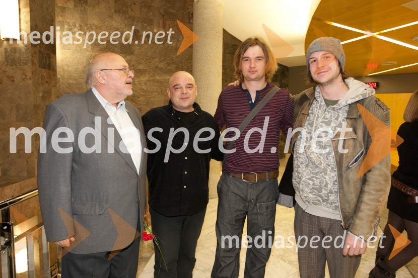 Milan Jesih, avtor besedila, Branko Rožman, skladatelj, Kristijan Guček, igralec in Peter Harl, igralecOdprtje novega malega odra v SNG Nova Gorica in predstava Grenki sadeži pravice