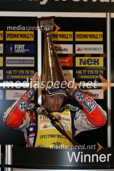 Jason Crump (Avstralija) na tiskovni konferenci po dirkiSPEEDWAY GRAND PRIX, VN Italije 2006, dirka