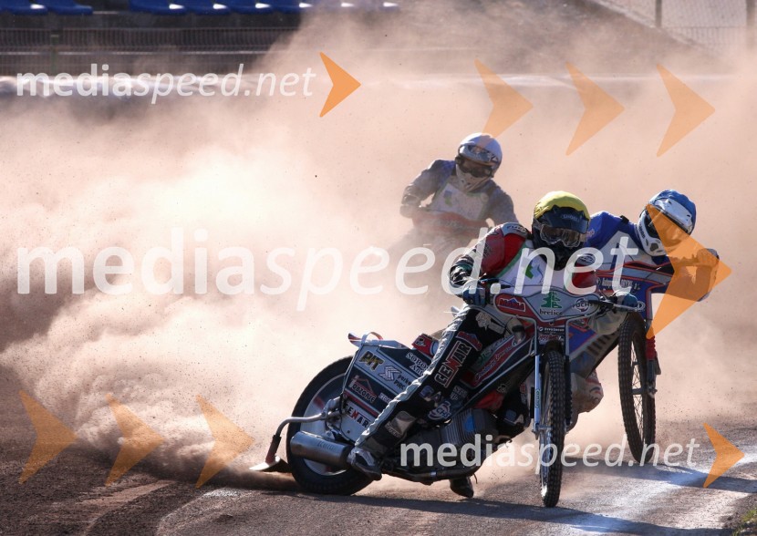 Samo Kukovica (Slovenija), Michael Hadek (Češka) in Matic Ivačič (Slovenija)Speedway, pokalno prvenstvo ekip Slovenija:Češka