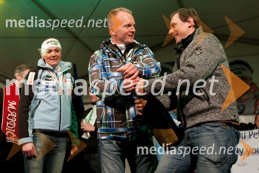 Petra Majdič, smučarska tekačica, Robert Slabanja, prvi trener Petre Majdič in Ivan Hudač, trener Petre MajdičPetra Majdič se je poslovila od športne kariere