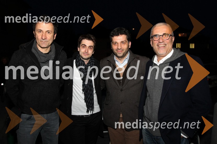 Branko Đurić - Đuro, režiser, Boris Ler, igralec, Danis Tanović, režiser in Čedomir Kolar, producentPremiera filma Cirkus Columbia