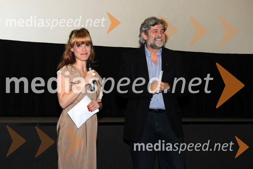 Polona Zoja Jambrek, novinarka in Miro Polanko, direktor Kina VičPremiera filma Cirkus Columbia