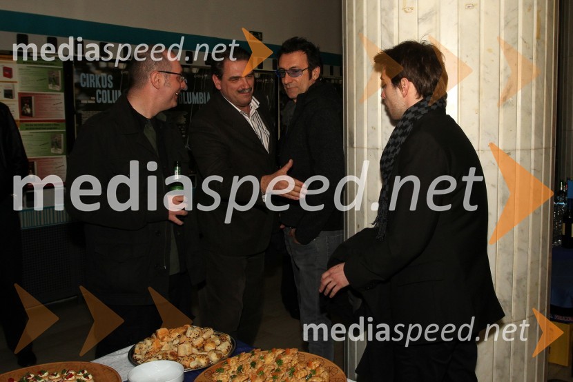 ..., ..., Branko Đurić - Đuro, režiser in Boris Ler, igralecPremiera filma Cirkus Columbia