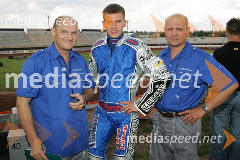 Franci Kalin, trener AMTK Ljubljana, Matej Žagar, spidvejist in njegov oče FranciSPEEDWAY GRAND PRIX, VN Skandinavije 2006, trening