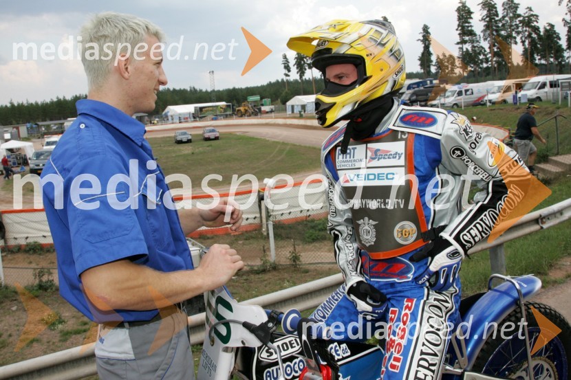 Aleš Kraljič, Matejev mehanik, Matej Žagar, spidvejistSPEEDWAY GRAND PRIX, VN Skandinavije 2006, trening